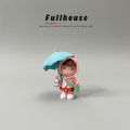 Open umbrella little girl cute cartoon desktop character knickknack creative office healing system micro landscape mini.