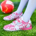 Fashion Pink Children's Cheap Football Shoes Hook and Loop Boys Girls Training Soccer Cleats Kids Soccer Shoes Futsal Sneakers.