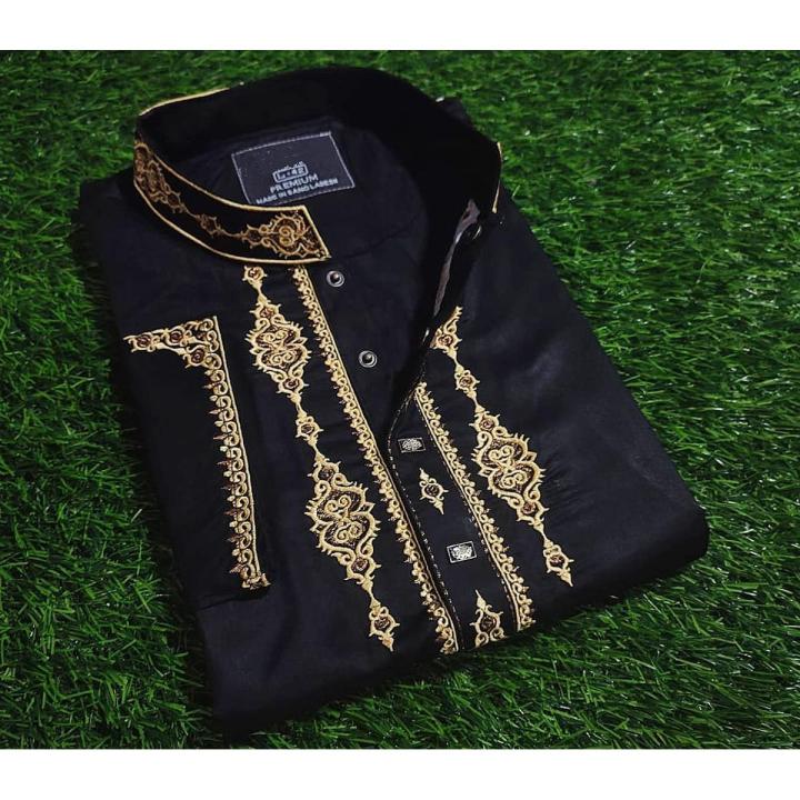 Men's Semi Long Embroidery work new Panjabi For Men( Snap Button/ টিপ বুতাম )