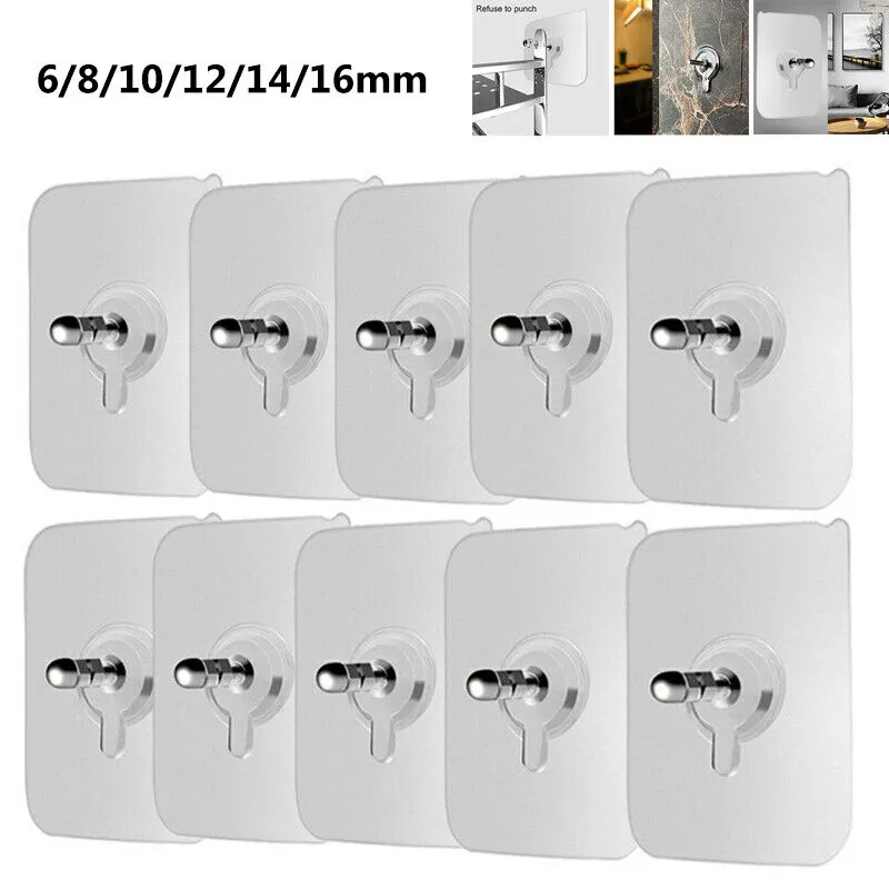 10Pcs Nail Free Wall Hook Screw No Trace Stickers Adhesive Without