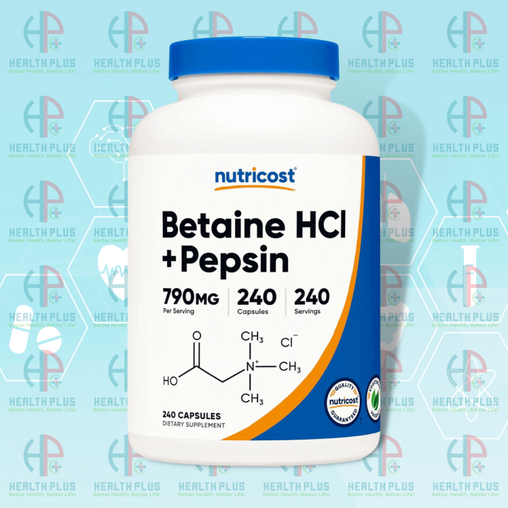 Nutricost Betaine HCl + Pepsin 790mg 240 Capsules – Digestive Health Support, Gluten Free, Non-GMO, Vegetarian Friendly