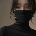 Large Size Women's Turtleneck Bottoming Shirt Winter All-Matching Students plus Velvet Thickened Black Heap Collar Long Sleeves ins Top.