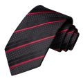 【100%-New】 Hi-Tie Striped Black Red Mens Fashion Necktie Handkerchief Cufflinks for Tuxedo Accessory Classic Silk Luxury Tie for Man Gift. 