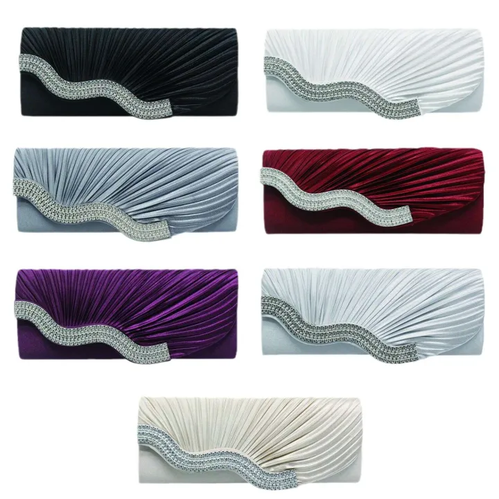 Water%20Diamond%20Pleated%20Hand%20Women's%20Satin%20Dinner%20Shoulder%20Bag%20-%20Image%205