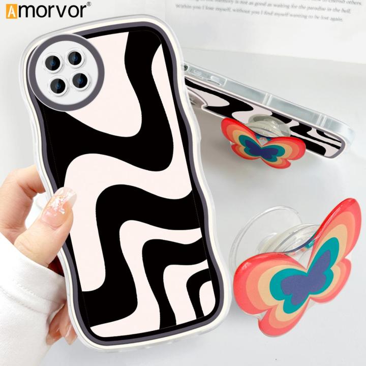 AMORVOR for Samsung Galaxy A22 5G Back Cover (With Free Holder) Multi-color Simple Soft Wavy Phone Case Camera Protection Mobile Cover