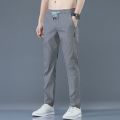 Summer thin casual pants, quick-drying loose fit large size straight pants, stretch durable sports ice silk pants men.