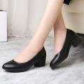 Comfortable professional shoes, work shoes, formal wear, etiquette, interview shoes, women's small leather shoes, single shoes, mid-heel black shoes.