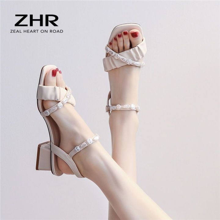 ZHR%20Women's%20Chunky%20Heel%20Sandals%202024%20New%20Summer%20Square%20Head%20Strap%20Fairy%20Style%20Pearl%20Strap%20Women's%20Mid-Heel%20Shoes%20-%20Image%207