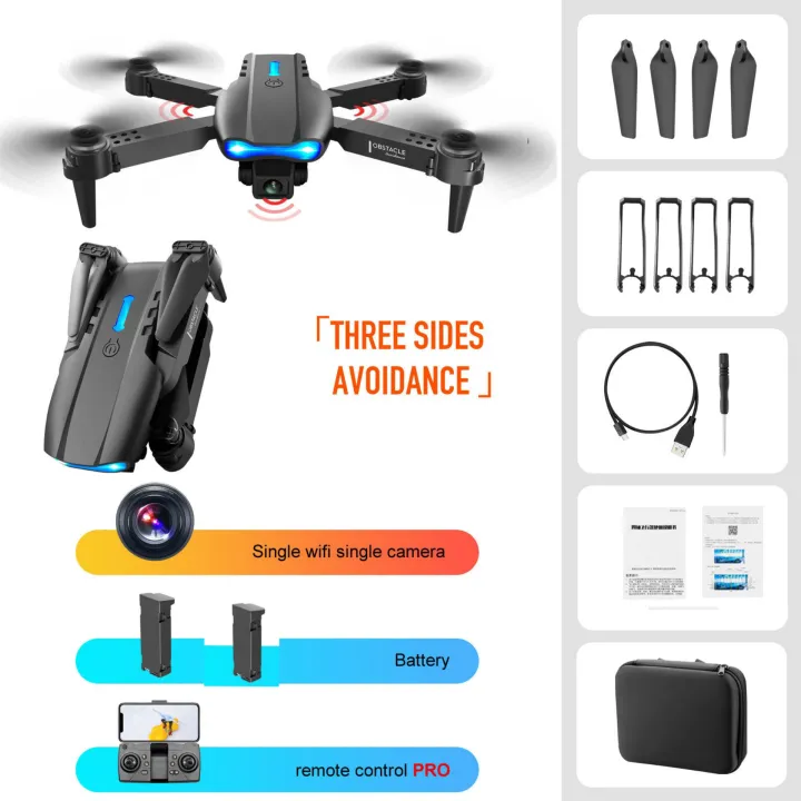 E99 Pro Brushed Motor Dual Camera with 2.4Ghz Dual Battery Folding Camera Drone-(WIFI  With Sensor Protect)