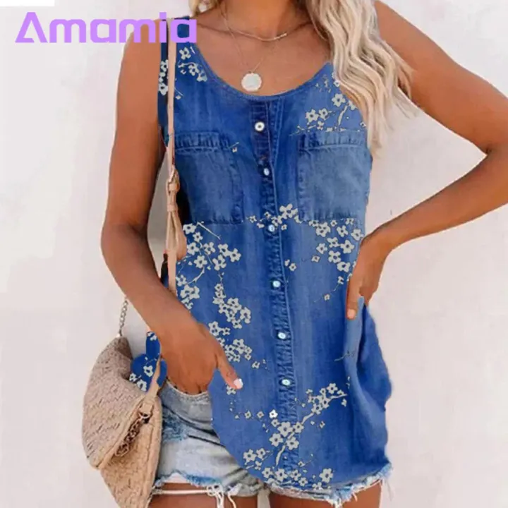 Amamia%20Denim%20Blouse%20Arc%20Hem%20Sleeveless%20Floral%20Print%20Denim%20Blouse%20-%20Image%204