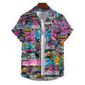 Hawaiian Shirt Short-Sleeved Shirt Men's Lapel Button-Down Shirt Graffiti Print Clothing Street Casual Loose Clothes 2024Fashion.