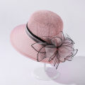 New Flower Summer Sun Hats For Women Beach Beige Organza Tea Party Hat Elegant Ladies Church Kentucky Derby Wide Brim Fedoras.
