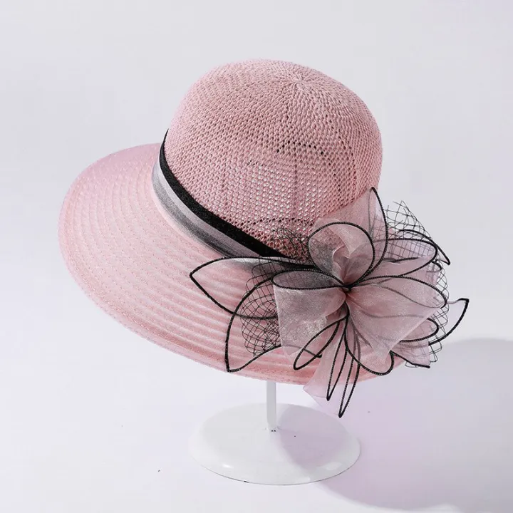 New%20Flower%20Summer%20Sun%20Hats%20For%20Women%20Beach%20Beige%20Organza%20Tea%20Party%20Hat%20Elegant%20Ladies%20Church%20Kentucky%20Derby%20Wide%20Brim%20Fedoras%20-%20Image%202