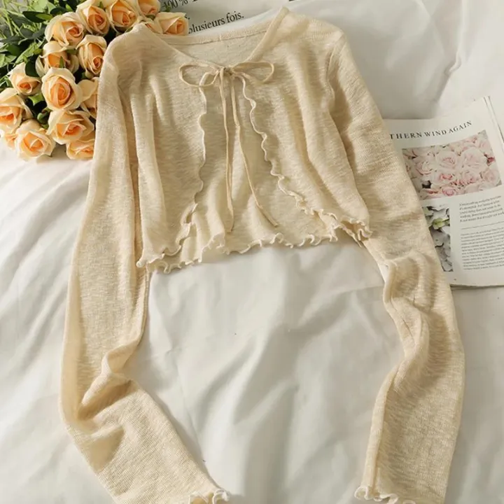 Women%20Frenum%20Cardigan%20Blouses%20and%20Tops%20Bow%20Lace%20Up%20Long%20Sleeve%20Crop%20Top%20Female%20Elegant%20Shirt%20Thin%20Aesthetic%20Clothes%20Korean%20Style%20-%20Image%207