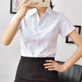 Spring and Summer New Women's White Shirt Twill Short-Sleeved Business Wear Tooling Waist-Tight Cotton OfficeolLong Sleeve Interview Formal Wear. 