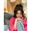 Pitaya Color Shirt Women's Spring and Autumn Design Sense Niche Casual Loose All-Match Rose Red Shirt. 