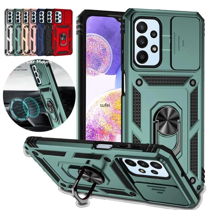 Armor Case For Samsung Galaxy A55 A35 A25 A15 A05S A05 A54 A34 A24 A14 5G Slide Camera LensProtection Magnetic Ring Holder Cover
