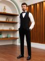 Handsome Black slim-fitting 3PCS Tuxedo Suit For men's 2024 Formal Occasions Wedding Suit Vest Coat Pants Wedding Cocktail. 