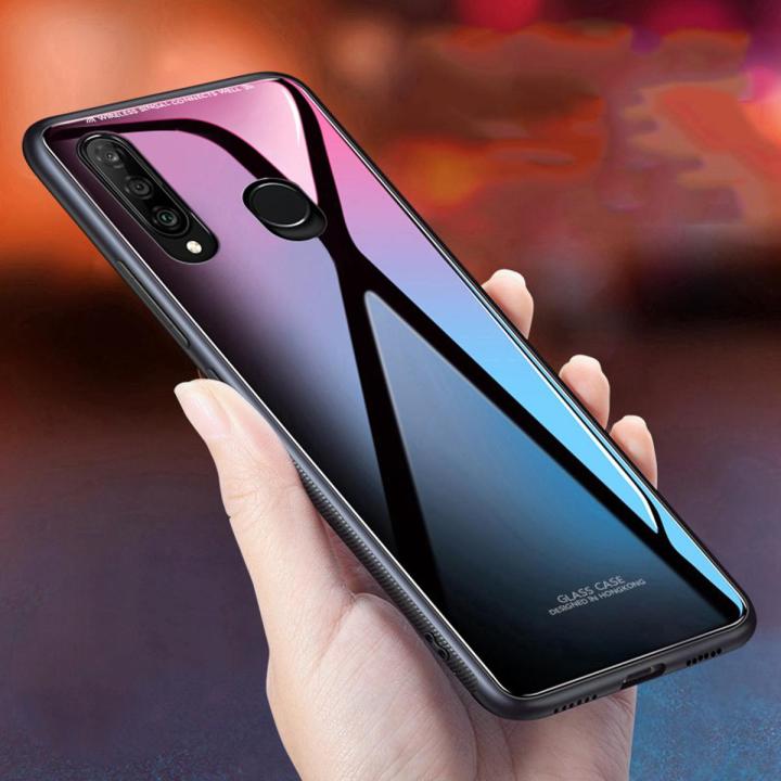 For Huawei P30 Lite / Nova 4E Glass Case "Hong Kong Design" Luxury Tempered Glass Cover Soft Silicone & Hard Combination Back Cover - Camera - Phone Back Cover
