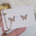 Trendy Butterfly Ear Cuff Stud Earrings for Girls Simple Stylish - Earrings for Women New Collection/ Fashionable Clip Earrings for Girls - Ear Hook Rhinestone Chain Ear Clips Pierced Earring for Women.