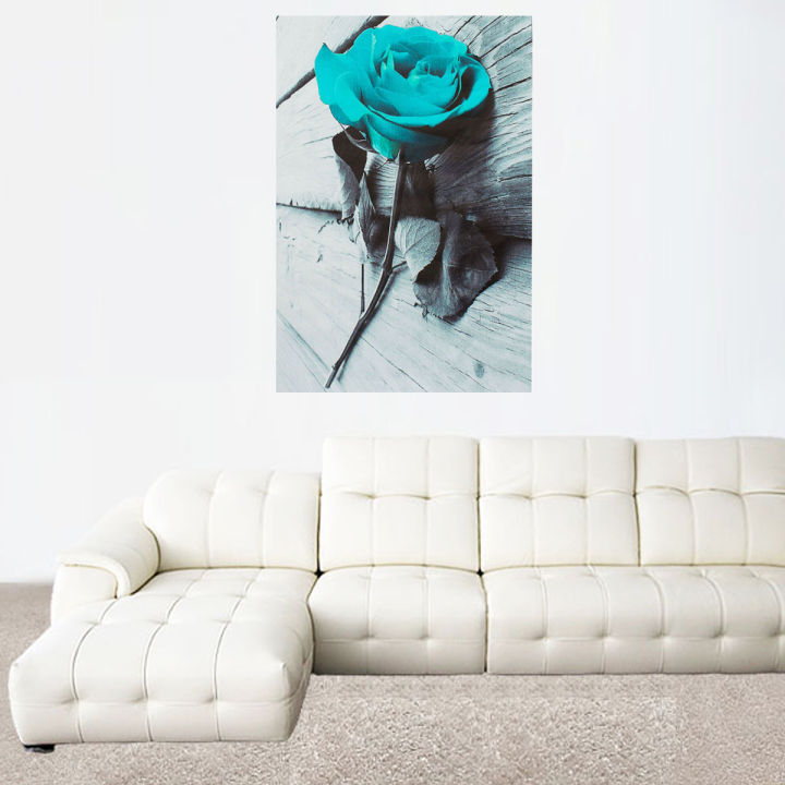 Wall%20Decor%20Canvas%20Gift%20Flower%20Floral%20Back%20and%20White%20Teal%20Rose%20Wall%20Art%20Picture%20Large%20-%20Image%206