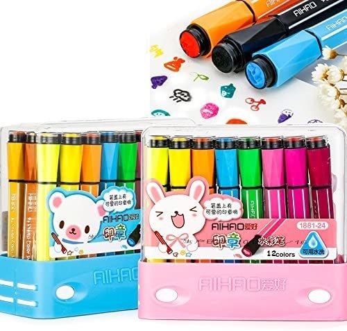 12/24 colors set AIHAO Colored pen colored seal stamp washable markers seal watercolor pen thick head brush drawing pen tool set students children stationery gift