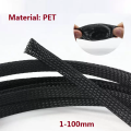 1-100mm PET Expandable Woven Mesh Tube black nylon mesh fire-resistant and wear-resistant wire shock-absorbing bundle tube. 
