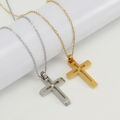 Fashionable, simple, style, hollow diamond-studded cross necklace, cross-border stainless steel electroplating 18K gold, ins style woman. 