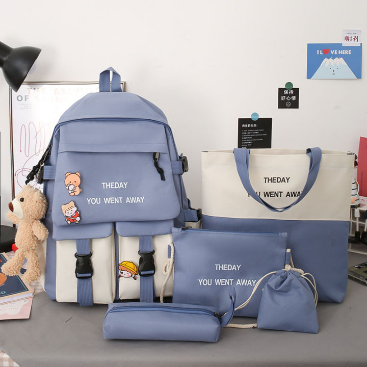 Backpack%20new%20five-piece%20set%20of%20schoolbag%20women's%20Korean%20version%20ins%20color-blocked%20middle%20school%20student%20schoolbag%20fashion%20campus%20student%20backpack%20-%20Image%202
