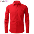 Men's Red Dress Shirts 2023 Spring New Regular Fit Long Sleeve Shirt Men Formal Wedding Elastic Easy Care Shirt Male Chemise 2XL KEEMEEUYZO. 