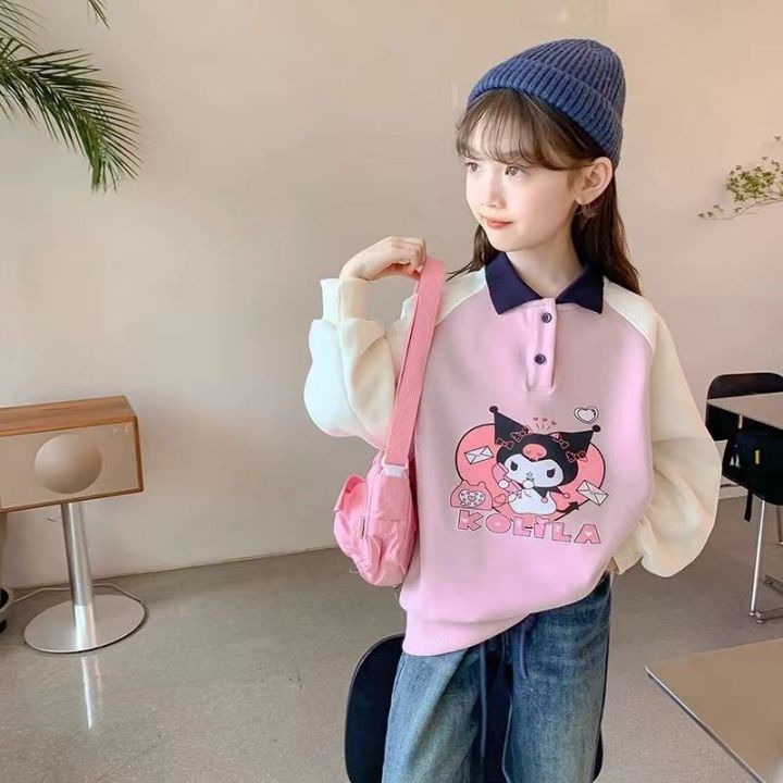 MIDDLE%20AND%20LARGE%20CHILDREN'S%20TOPS%20TIDE%20GIRLS%20SWEATSHIRT%20SPRING%20AND%20AUTUMN%20CLOTHES%202023%20NEW%20FOREIGN%20STYLE%20KULOMI%20CHILDREN'S%20LITTLE%20GIRLS%20POLO%20NECK%20-%20Image%203