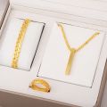 Style 3-Piece Fashion Jewelry Set  Stainless Steel, Simple Golden Ring, Bracelet, and Necklace Combo for Men. 
