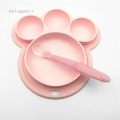 【The road to happiness Store】Children's Silicone Cartoon Plate Divided Dinner Plate With Set. 