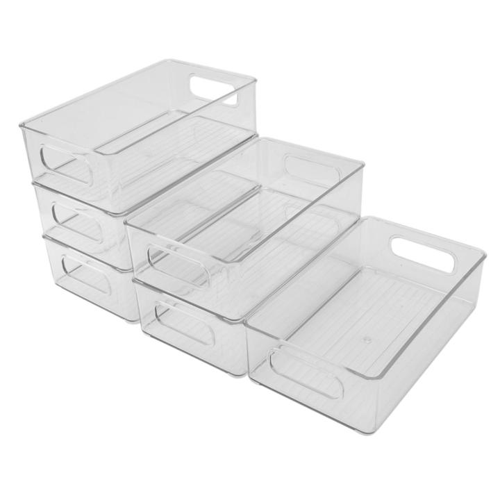 12Pcs Refrigerator Organizer Bins Stackable Fridge Organizers with Cutout Handles Clear Plastic Pantry Storage Rack