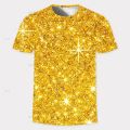 Men New T Shirt 3D Golden Glitter Digital Printed T-shirt O-neck Short Sleeve Men's Casual Personality Tee Comfortable Tops. 