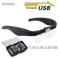 1.5X 2.5X 3.5X 5X Glasses Magnifier With USB Charging, Head Mounted Magnifying Glass For Reading Maintenance Beauty Embroidery.