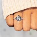 Unique Design Lotus Flower Rings For Women Vintage Silver Color Fashion Jewelry Retro Style Pear Zircon Ring Anniversary Gift. 