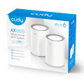 Cudy M1800 (2-pack) AX1800 Wi-Fi 6 Whole Home Mesh WiFi System - 1201Mbps on 5GHz and 574Mbps on 2.4GHz - MU-MIMO, Beamforming, WPA3 - Whole Home Coverage - White. 