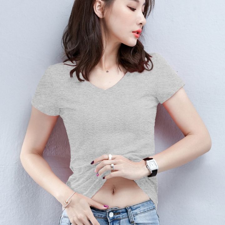Solid%20V%20Neck%20T%20Shirt%20Women%20Summer%20Slim%20Fit%20Cotton%20T-Shirts%20Short%20Sleeve%20Female%20Casual%20Comfy%20Base%20Shirt%20All%20Match%20Lady%202022%20Tees%20-%20Image%203