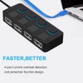 USB 2.0 HUB Multi USB Splitter 4 Ports Expander USB Power Adapter Ultra-thin LED Indicator Power Switch USB HUB for Laptop PC.