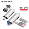 6 in 1 OTG SD TF Card Reader High-speed Transmission Adapter USB Flash Drive Adapter Type C USB2.0 Micro USB Card Reader for PC.
