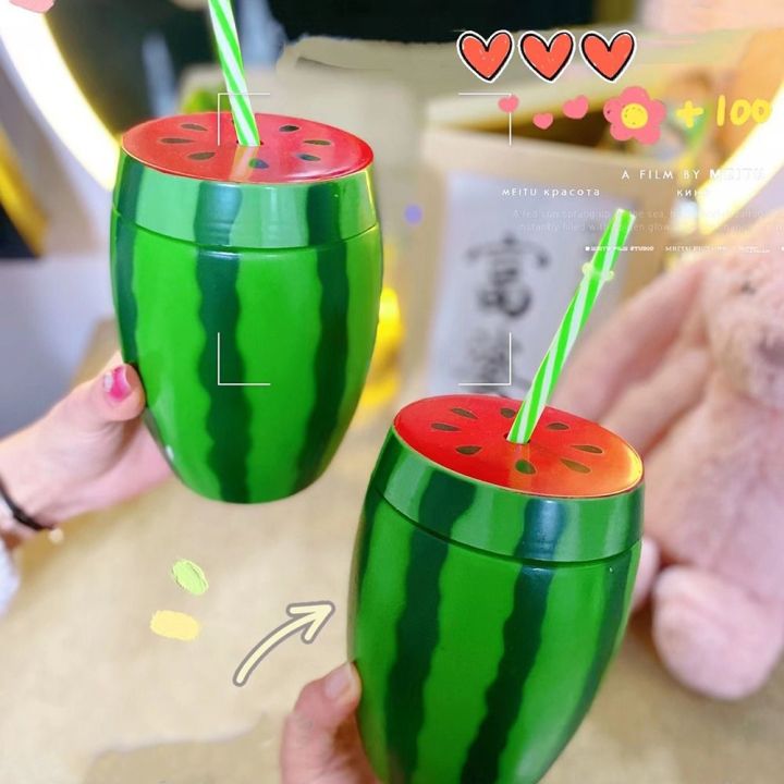 Tea Milk Juice Lovely Food Grade Plastic Summer Straw Cup Drinkware Strawberry Pineapple Watermelon Water Bottle