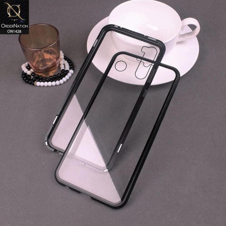 Xiaomi Redmi Note 8T - 360 Degree Magnetic Adsorption Case Metal Frame Tempered Glass Back with Built-in Magnet Cover