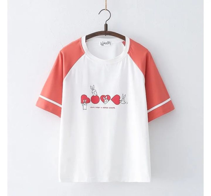 Good Quality Short-Sleeve Rabbit Print T-Shirt For Women Jersey Fabric
