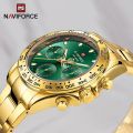 NAVIFORCE NF9193 New Luxury Men Watch Gold Green Fashion Business Stainless Steel Quartz Multifunction Comes With A 24 Hour Men Watches-Golden & Green. 