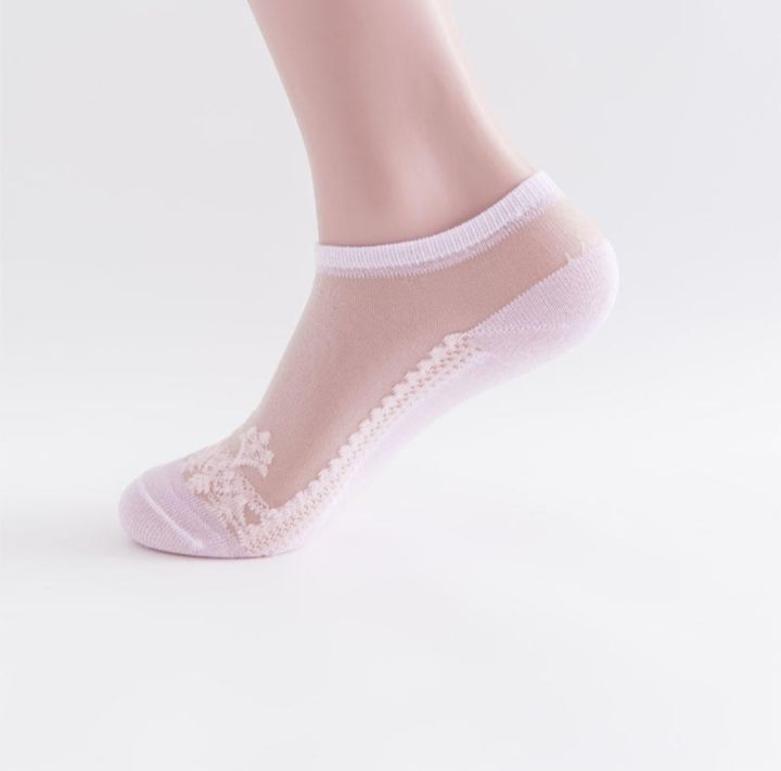 New design multicolor japanese women's nylon crystal breathable lace socks