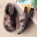 Foreign trade men's leather sandals summer trend sandals slippers dual-purpose casual soft-soled beach shoes dad sandals men.