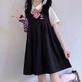 Summer New Sweet College Style Korean Style Japanese Style Suspender Dress for Female StudentsPoloCollar Shirt Two-Piece Suit. 