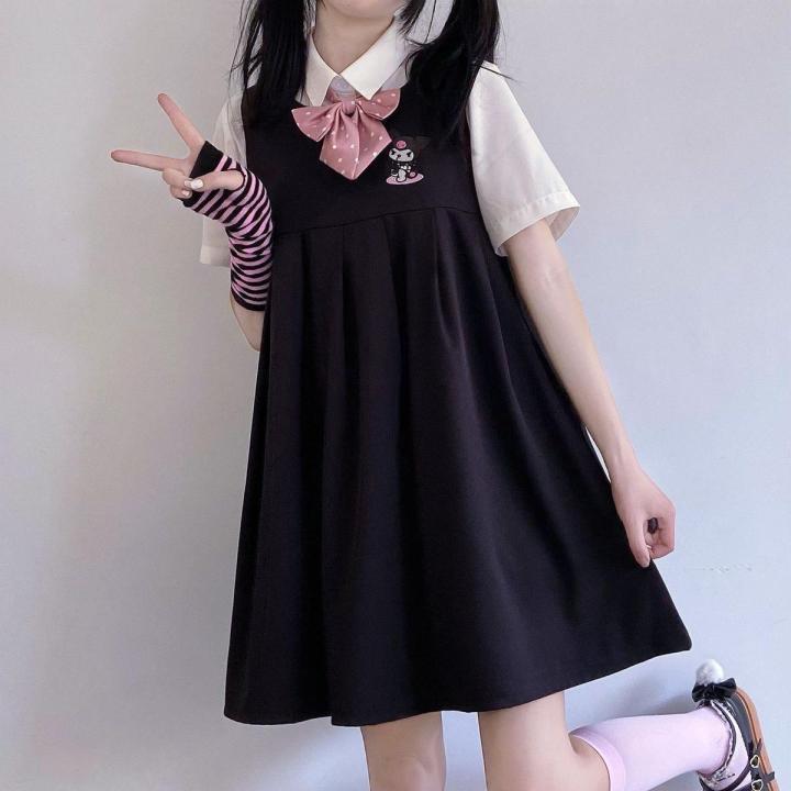 Summer New Sweet College Style Korean Style Japanese Style Suspender Dress for Female StudentsPoloCollar Shirt Two-Piece Suit