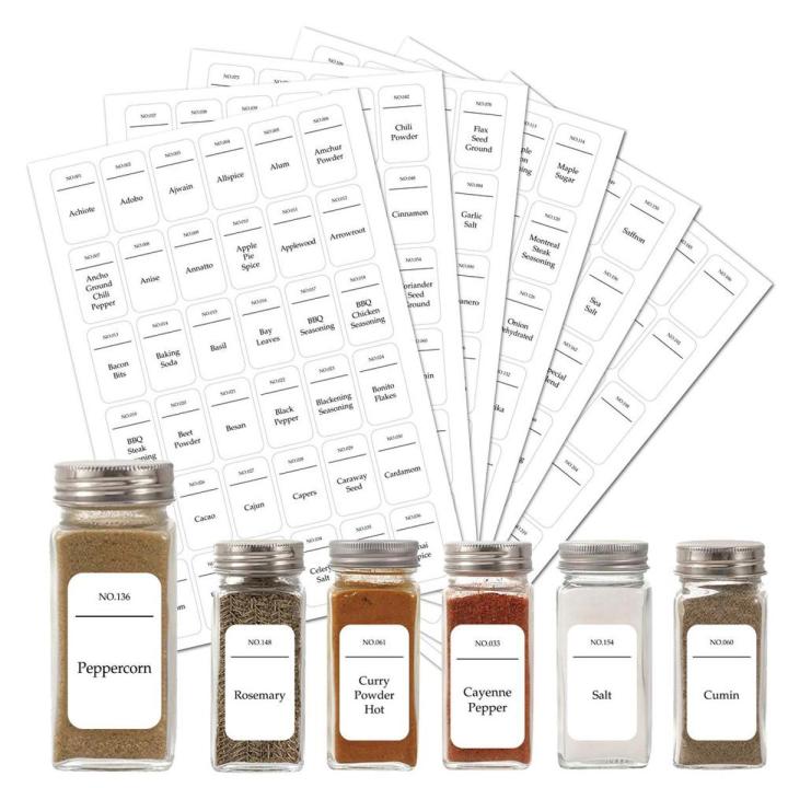 216 Spice Jar Labels Preprinted Waterproof Letter Kitchen Jars Stickers For Cans Self-Adhesive Labels Spice Storage Jar Label Kitchen Labels